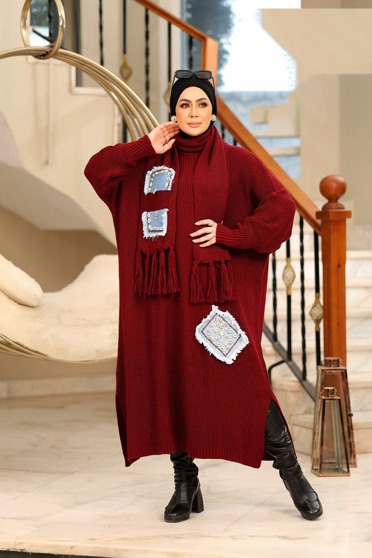 تونك تريكو بجيوب جينز مرصعة بالصدف