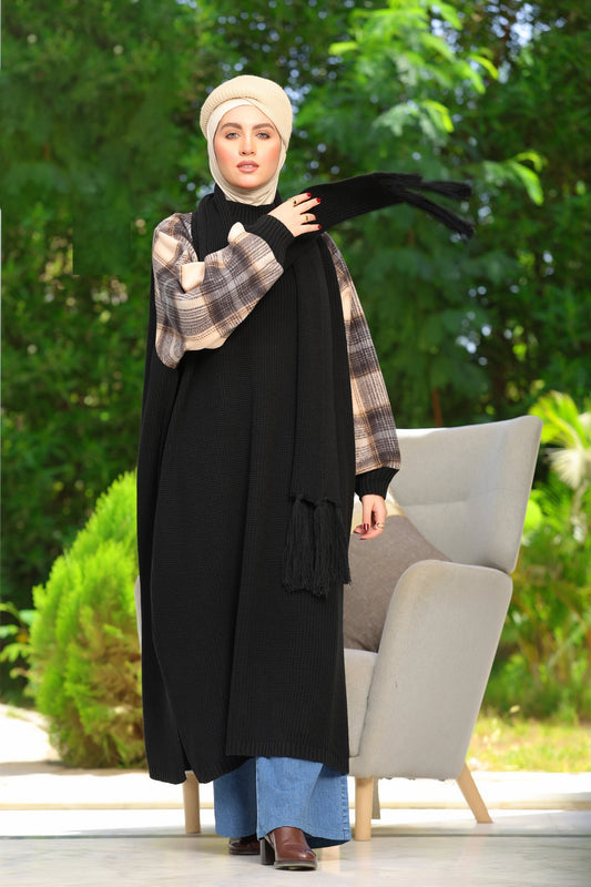 فستان بونشو أكمام كاروهات